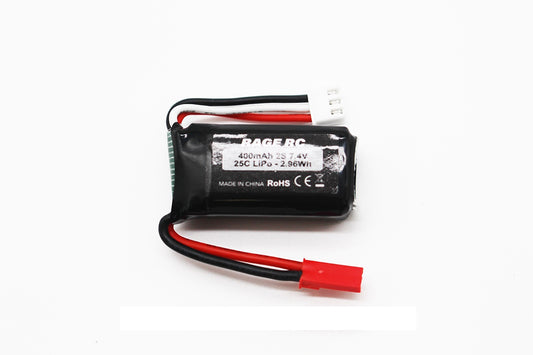 RageRC 2S 7.4V 400mAh LiPo with JST Plug; P-51D BL - RGRA1631