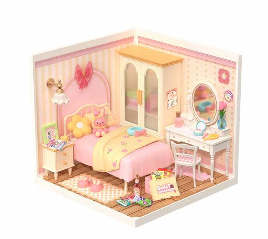 Rolife Lovely Pink Bedroom DIY Plastic Miniature House - ROEDW016