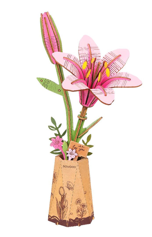 DIY Pink Lily 3D Wooden Puzzle