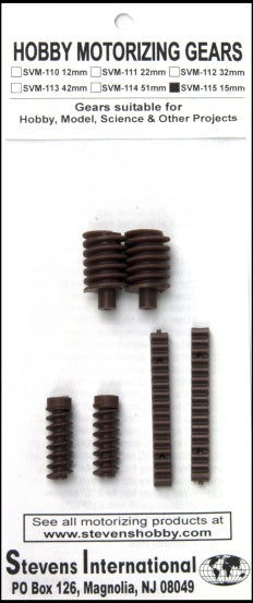 Stevens International Plastic Worm Gears 15mm OD (2) & Universal Screws (2) with Racks #SVM-115