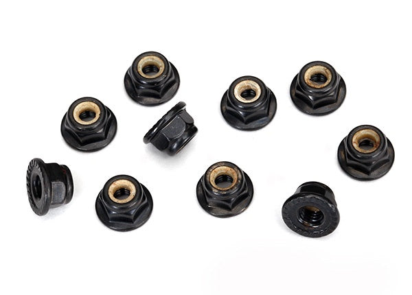 Traxxas 4mm Serrated Nuts Flanged Nylon Locking Black (10) - TRA8347