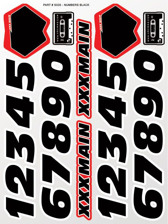 XXX Main Racing Numbers Black Sticker Sheet - XXXS035