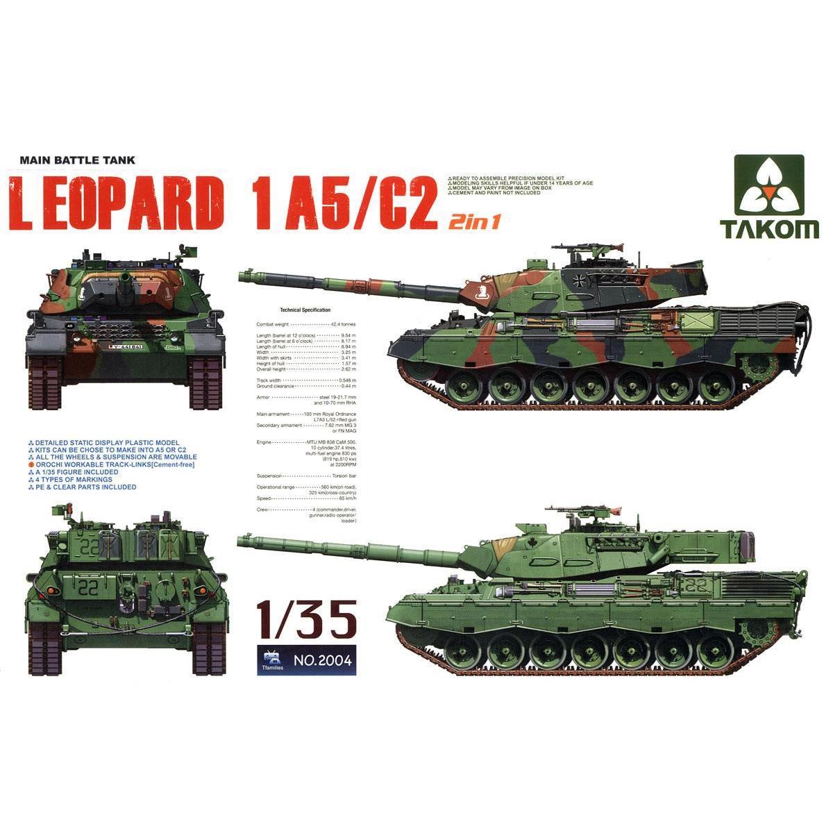 Main Battle Tank Leopard 1 A5/C2 (2 in 1) 1/35 #2004 by Takom
