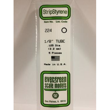 Evergreen #224 Styrene Tubes: Round 1/8" 5 pack 0.125" (3.2mm) OD x 14" (35cm)