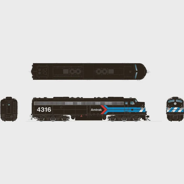 HO EMD E8A (DC/DCC/Sound): Amtrak - Early Black Scheme: #4316