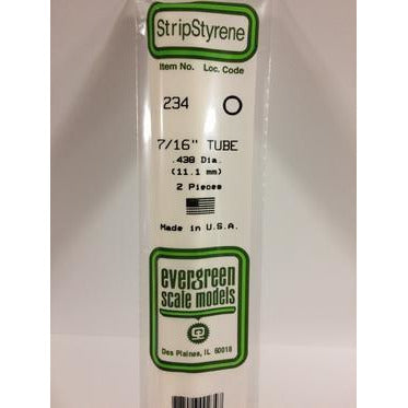Evergreen #234 Styrene Tubes: Round 7/16" 2 pack 0.438" (11.1mm) OD x 14" (35cm)