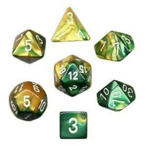 Chessex Gemini 7-Die Set Gold-Green/White CHX26425