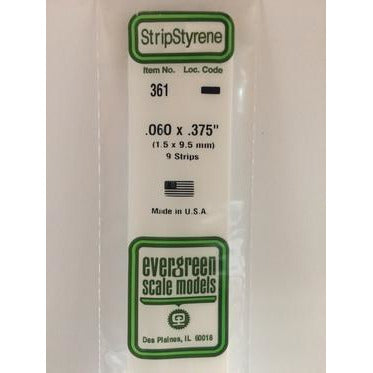 Evergreen #361 Styrene Strips: Dimensional 9 pack 0.060" (1.5mm) x 0.375" (9.5mm) x 24" (60cm)