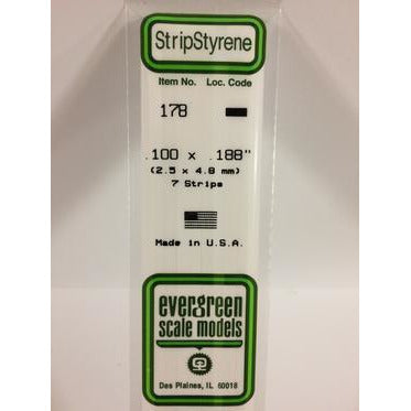 Evergreen #178 Styrene Strips: Dimensional 7 pack 0.100" (2.5mm) x 0.188" (4.8mm) x 14" (35cm)