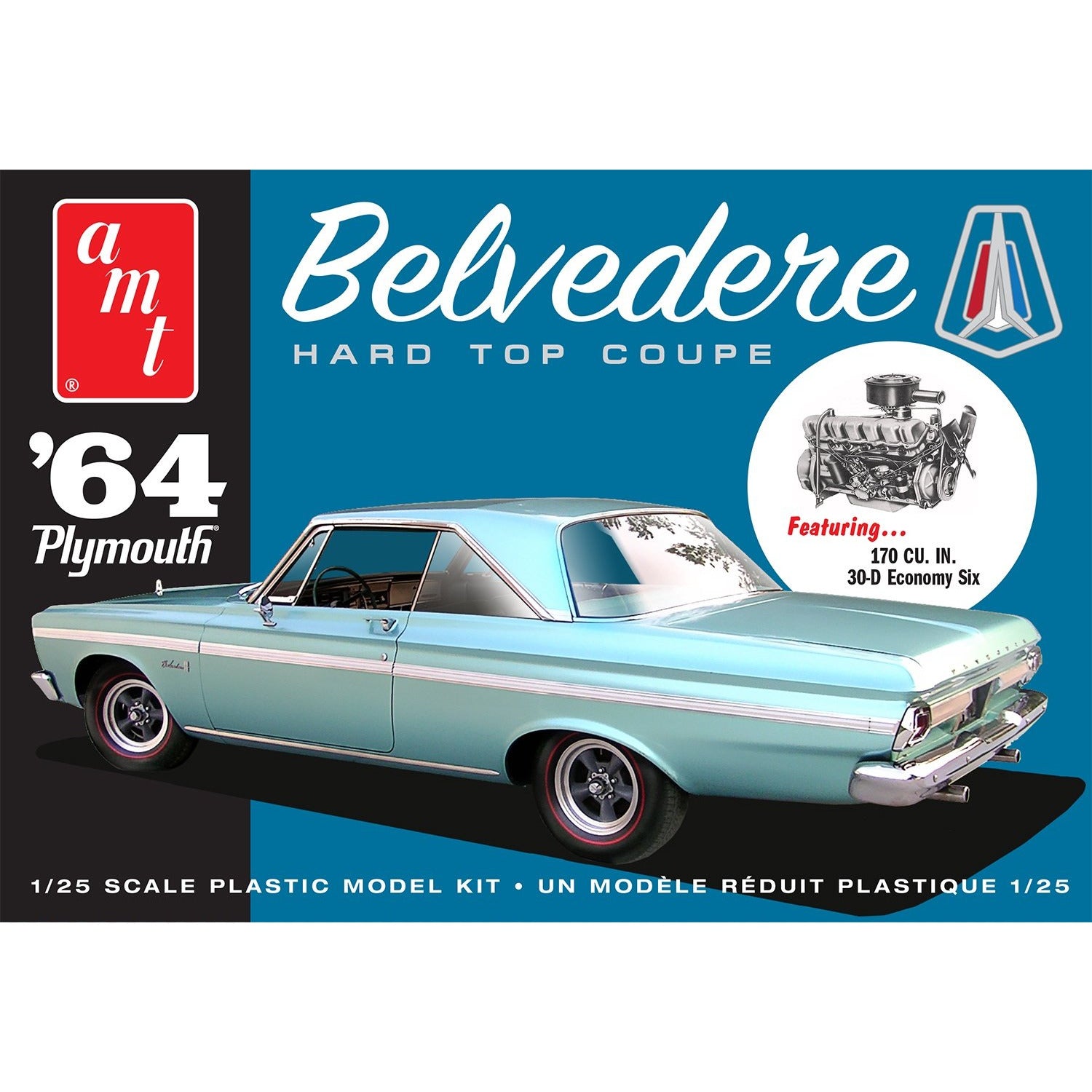 1964 Plymouth Belvedere 2-Door Hardtop w/Straight 6 1/25 Model Car Kit #1188 by AMT