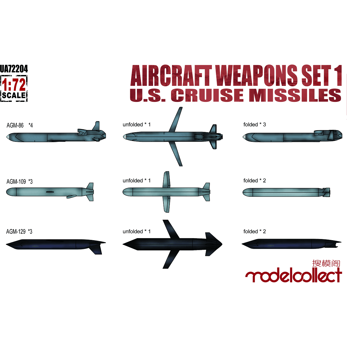 Aircraft Weapons Set 1 U.S. Cruise Missiles 1/72 #UA72204 by ModelCollect