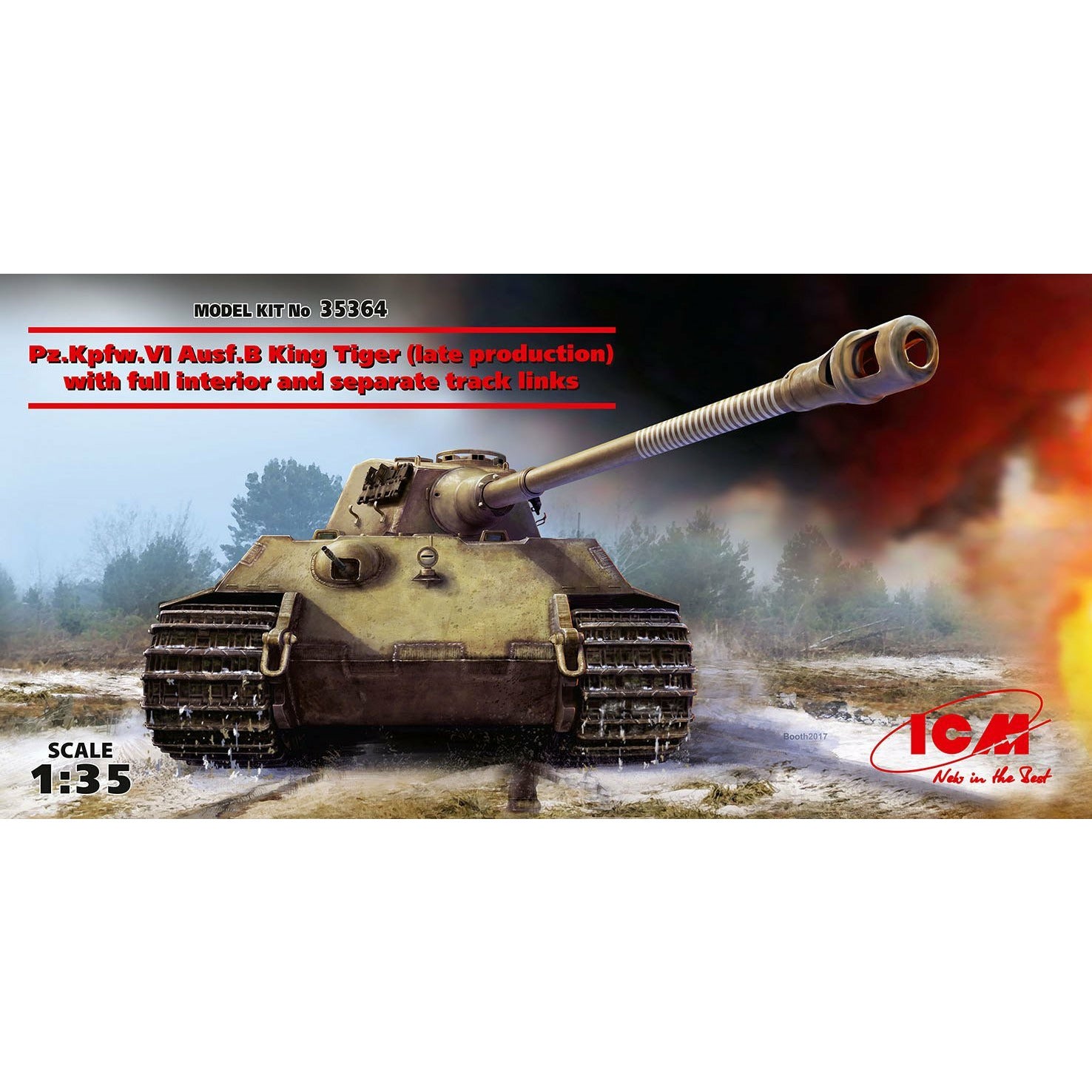 Pz.Kpfw.VI Ausf.B King Tiger (late production) with full interior, WWII German Heavy Tank 1/35 #35364 by ICM