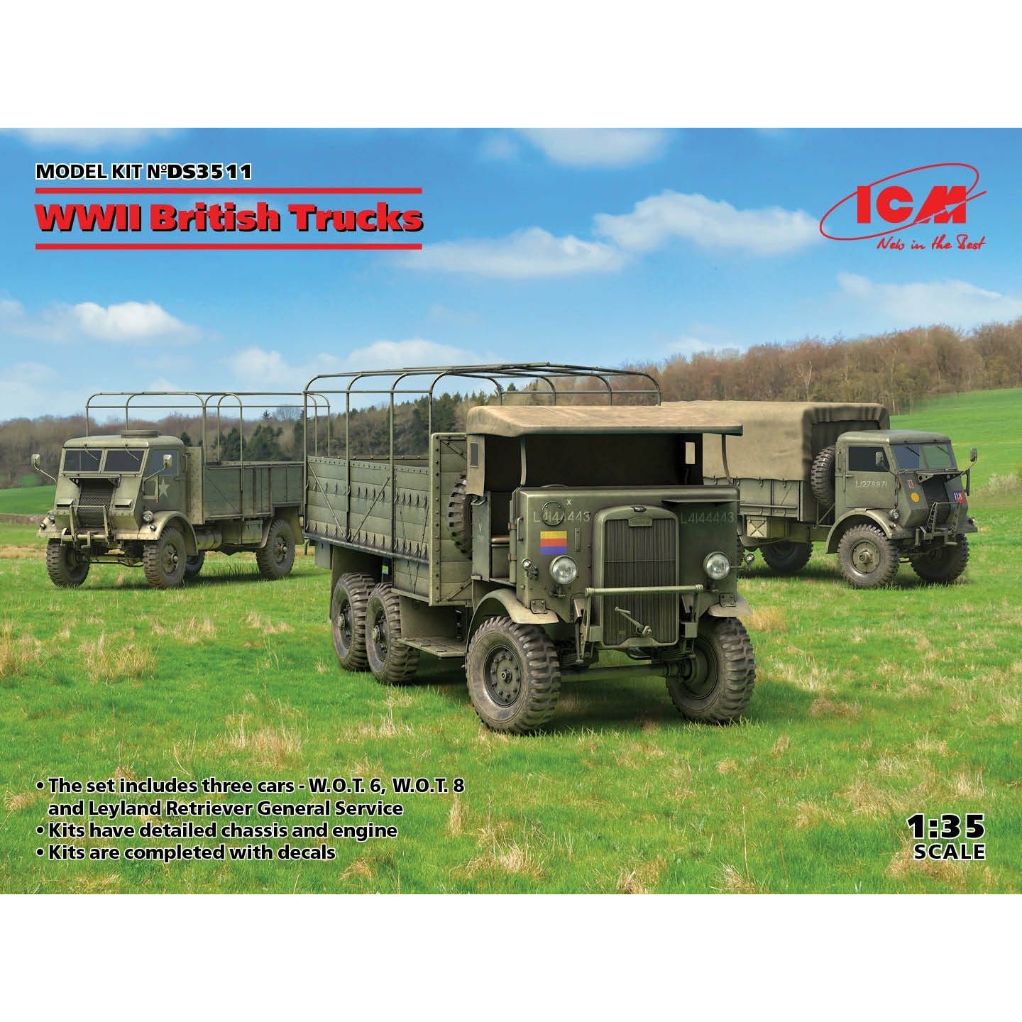 WWII British Trucks (Model W.O.T. 6, Model W.O.T. 8, Leyland Retriever General Service) 1/35 #DS3511 by ICM