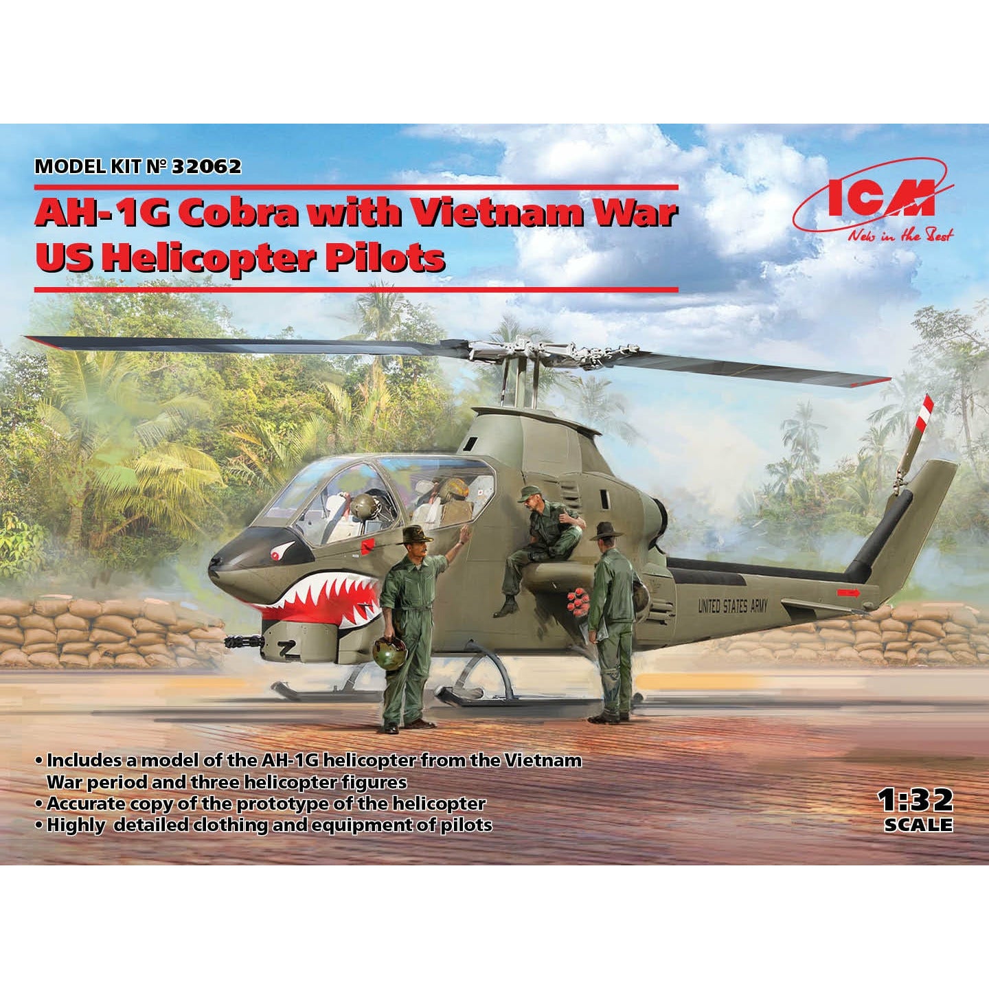 AH-1G Cobra with Vietnam War US Helicopter Pilots 1/32 #32062 by ICM