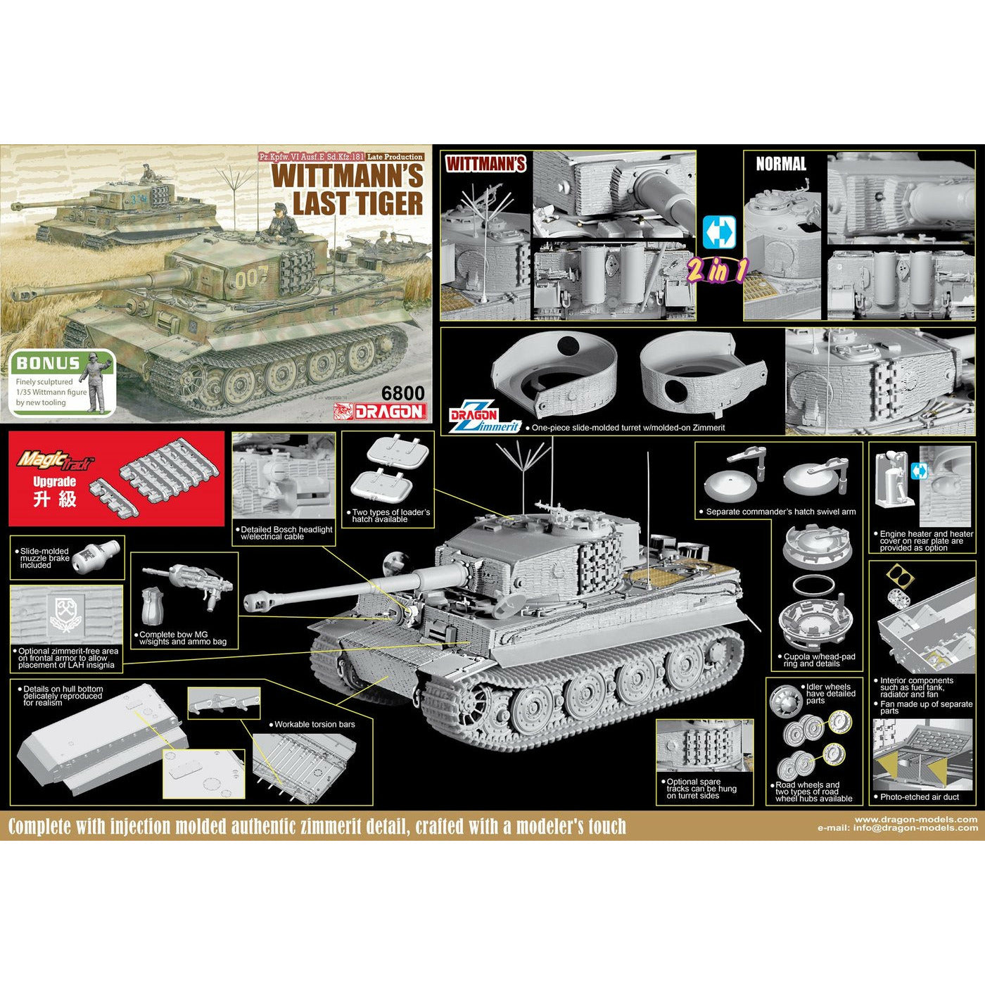 ‘39-45’ Series "Wittmann's Last Tiger" Pz.Kpfw.VI Sd.Kfz.181 Late Production (2 In 1) (Smart Kit) 1/35 #6800 by Dragon Models