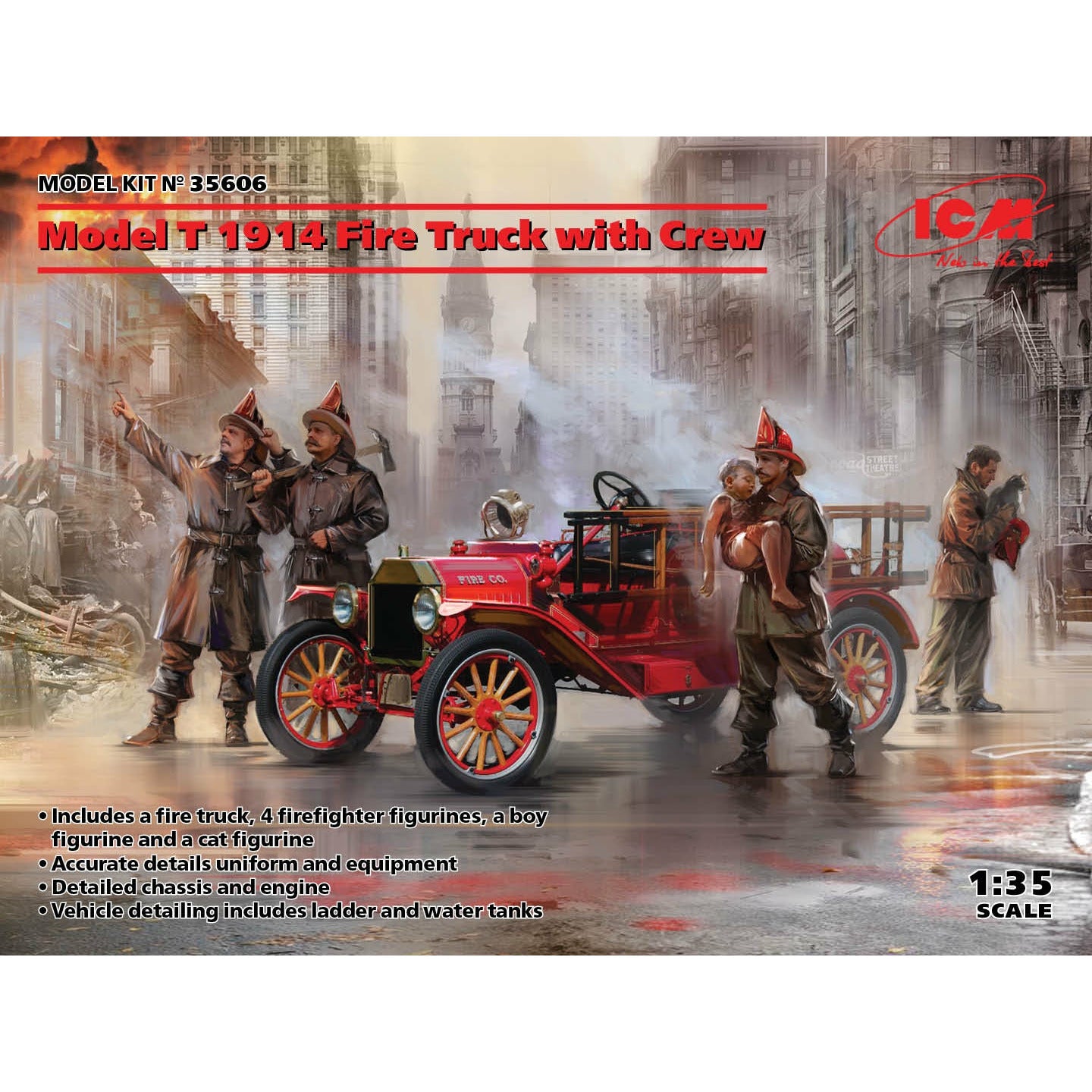Model T 1914 Fire Truck with Crew 1/35 #35606 by ICM
