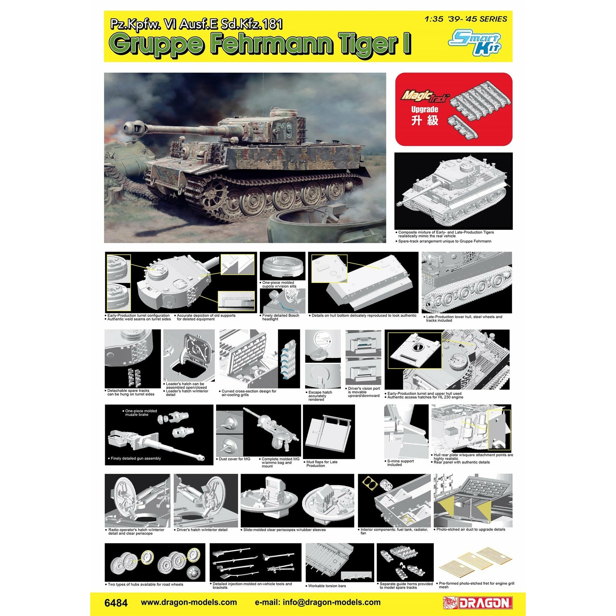 ‘39-45’ Series Pz.Kpfw.VI Ausf.E Sd.Kfz.181 Gruppe Fehrmann Tiger I (Smart Kit) 1/35 #6484 by Dragon Models