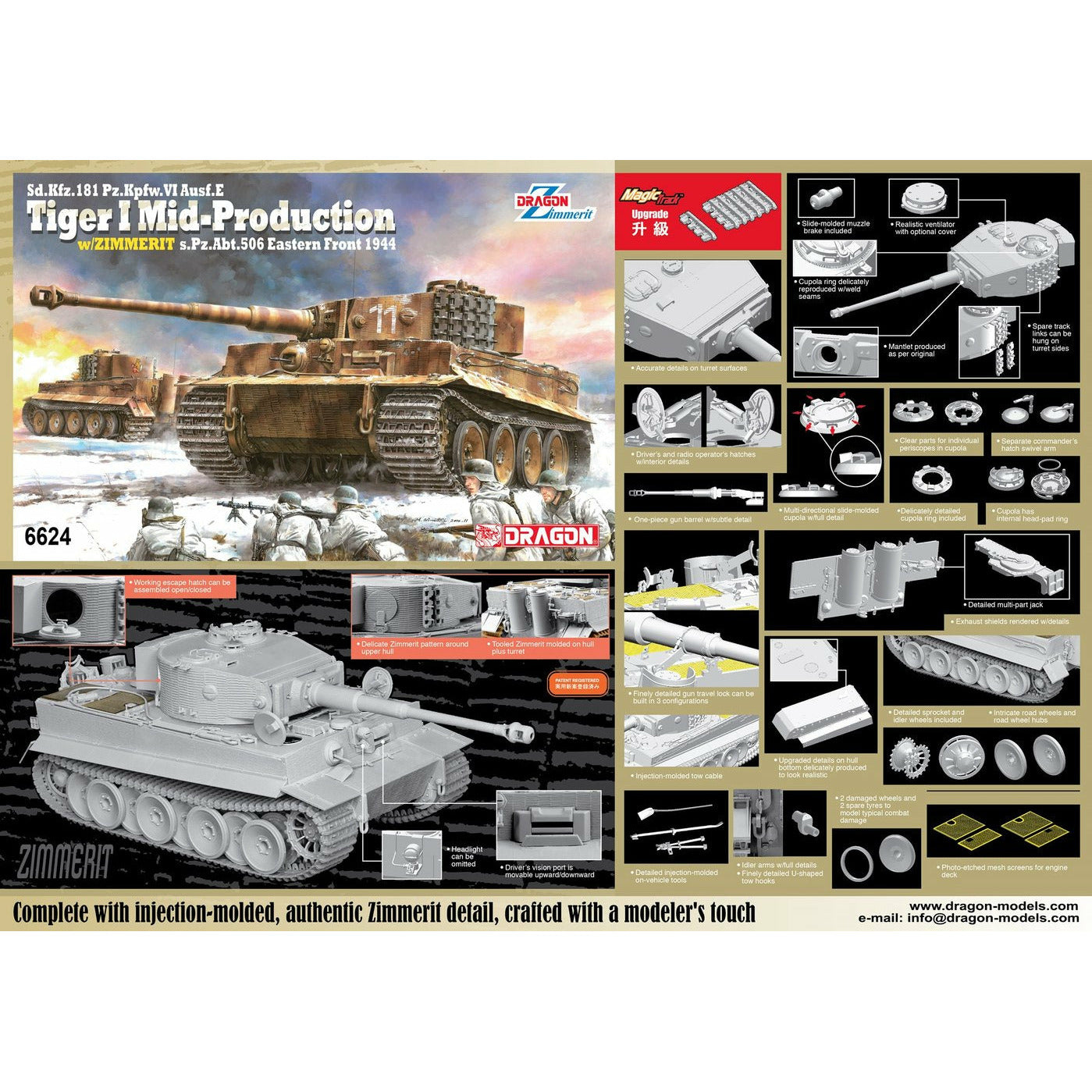 ‘39-45’ Series Sd.Kfz.181 Pz.Kpfw.VI Ausf.E Tiger I Mid Production w/Zimmerit s.Pz.Abt.506 Eastern Front 1944 1/35 #6624 by Dragon Models