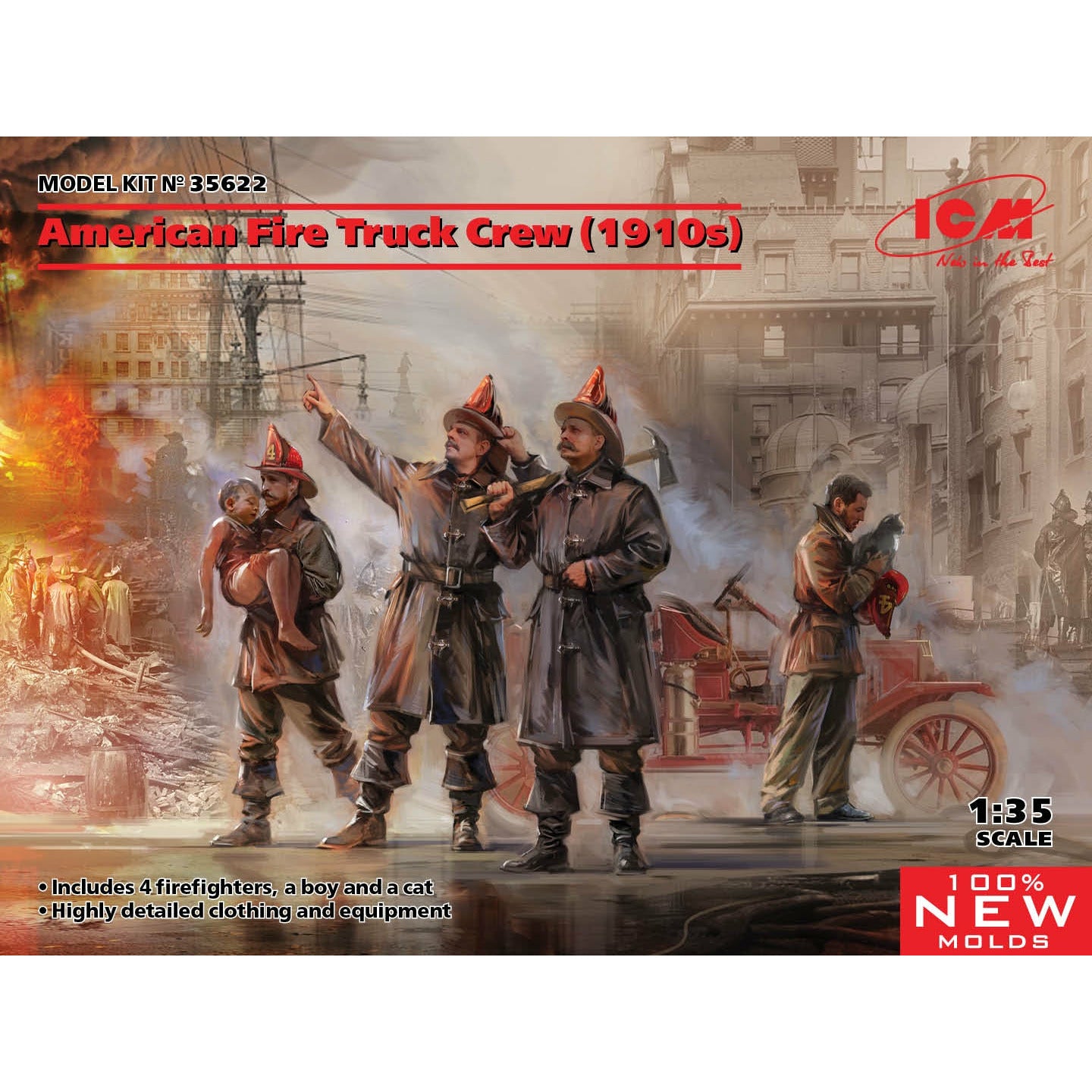 American Fire Truck Crew (1910s) (100% new molds) 1/35 #35622 by ICM