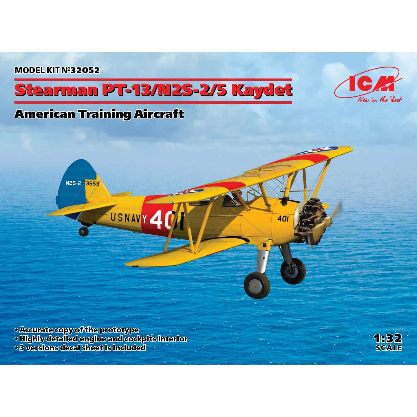 Stearman PT-13/N2S-2/5 Kaydet, American Training Aircraft 1/32 #32052 by ICM