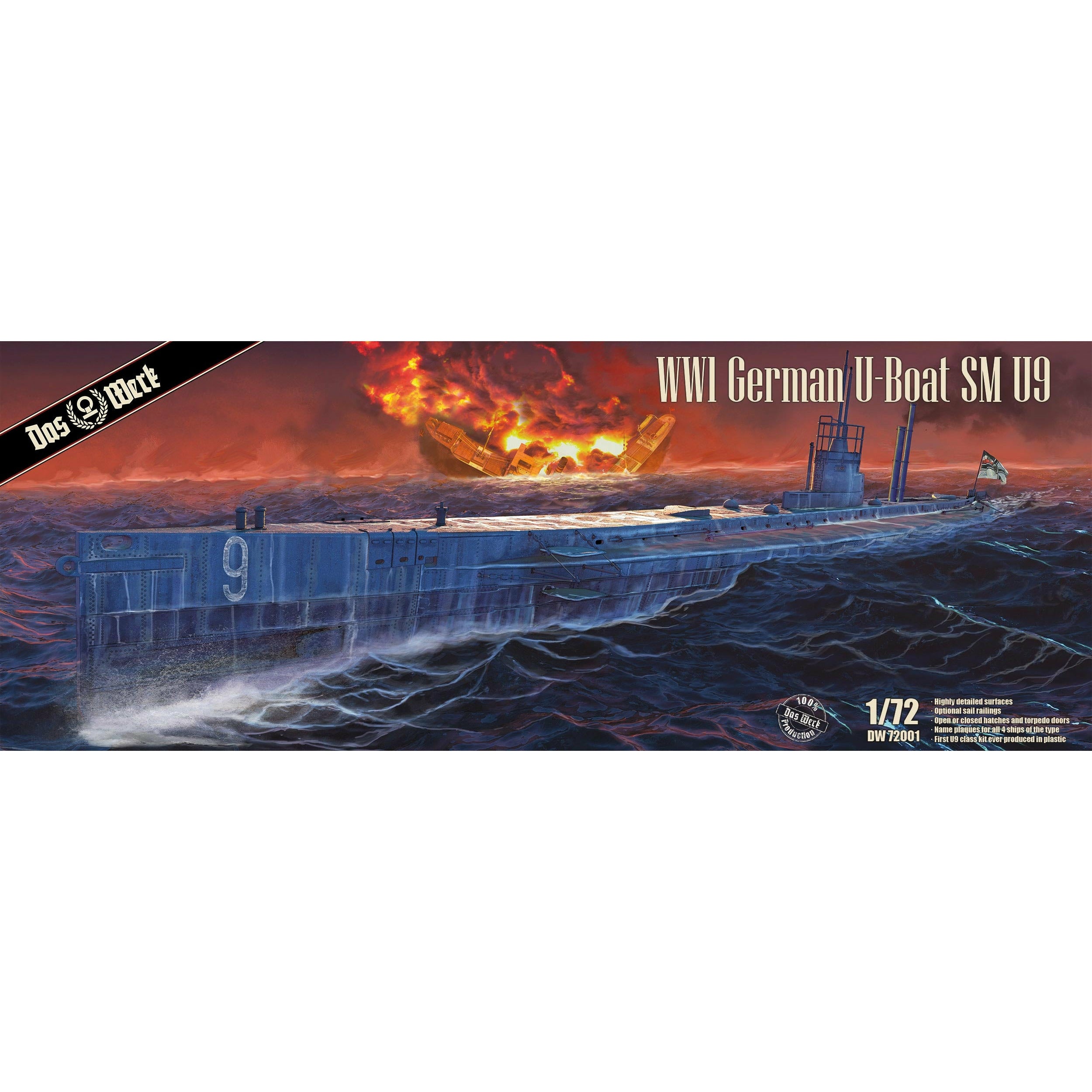 S.M. U-Boat 9 1/72 Model Ship Kit #DW72001 by Das Werk