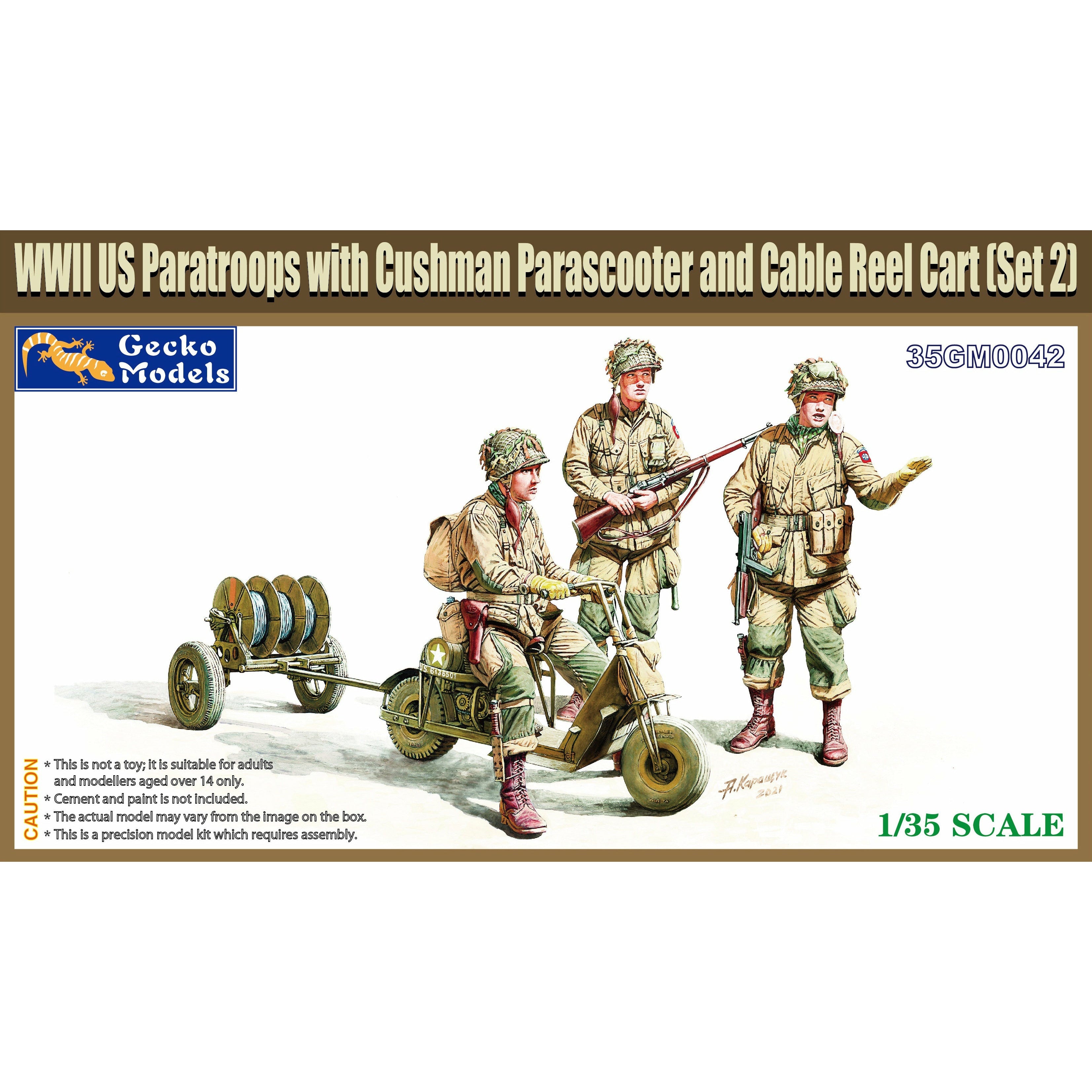 M53 Scooter Cushman w-RL-35 Cable Reel Cart Mod.1944 & US Paratroops. (Set 2) 1/35 #35GM0042 by Gecko Models
