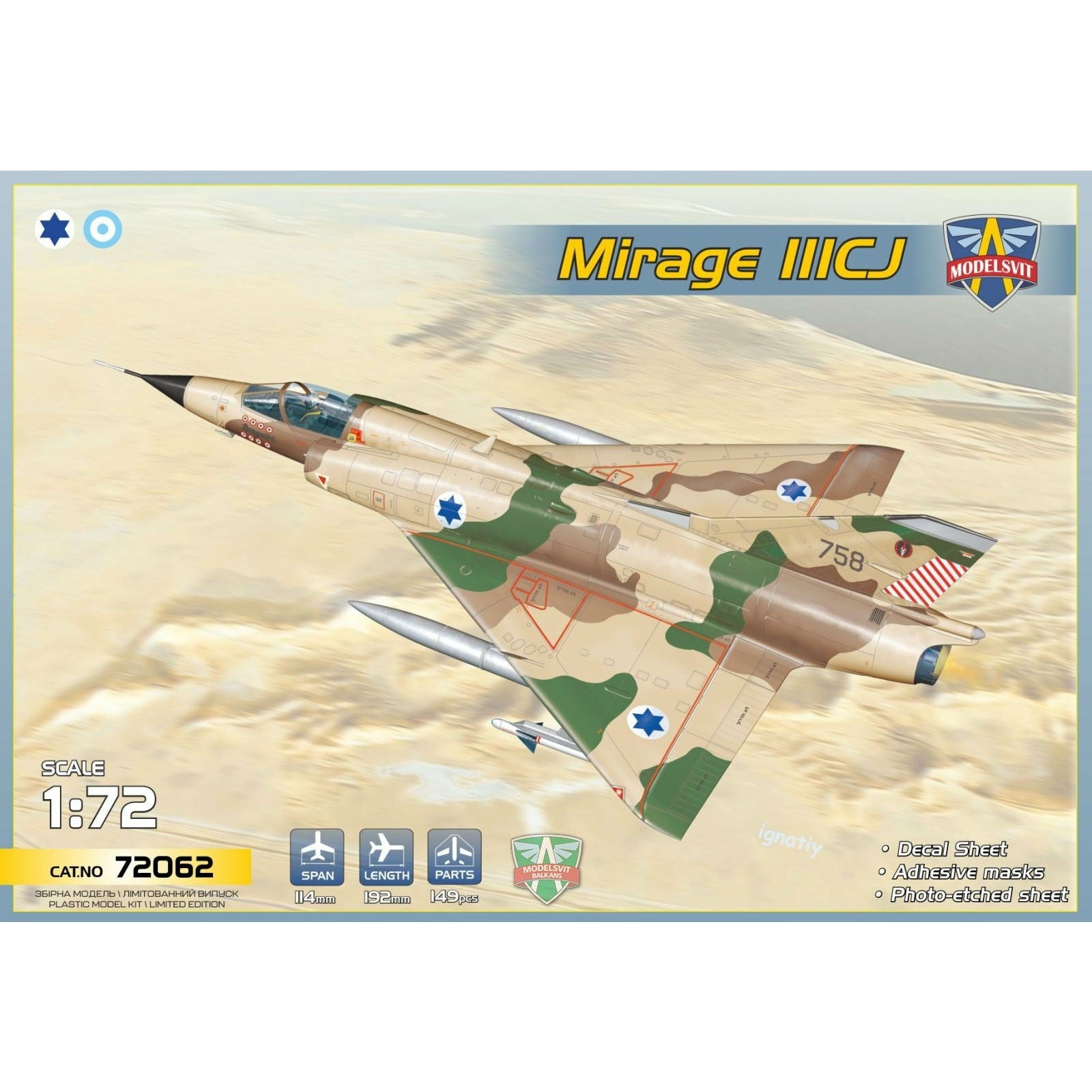 Mirage IIICJ (Izraeli A.F / Argentinian A.F.) 1/72 #72062 by Modelsvit