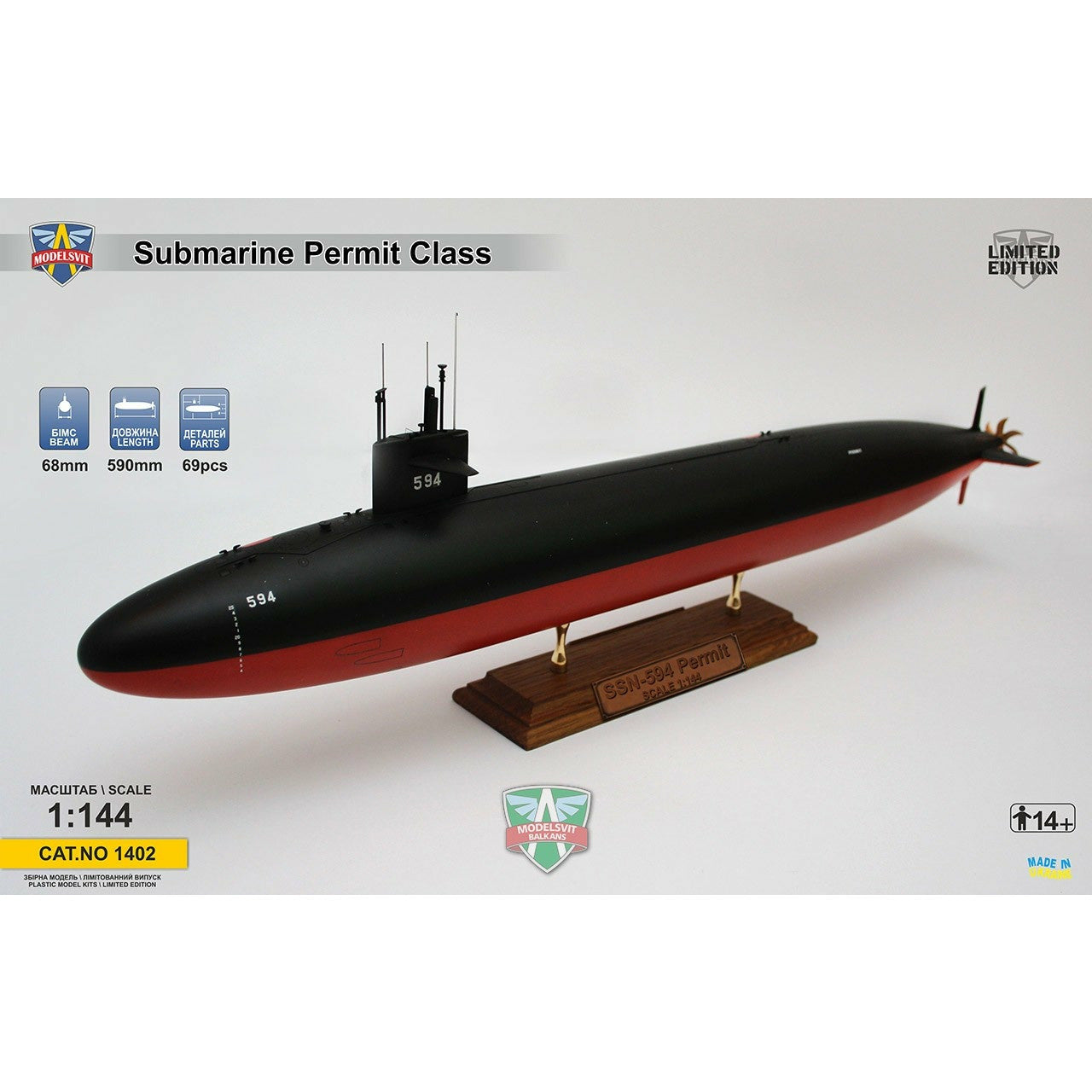 USS Permit (SSN-594) Submarine 1/144 Model Submarine Kit #1402 by Modelsvit