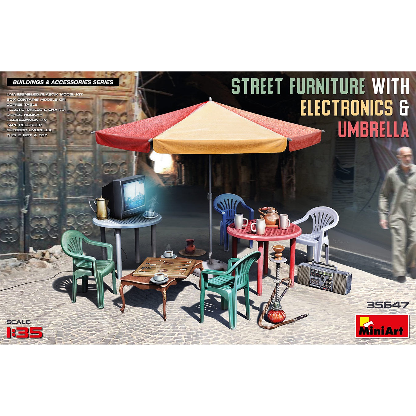 Street Furniture with Electronics & Umbrella #35647 1/35 Scenery Kit by MiniArt