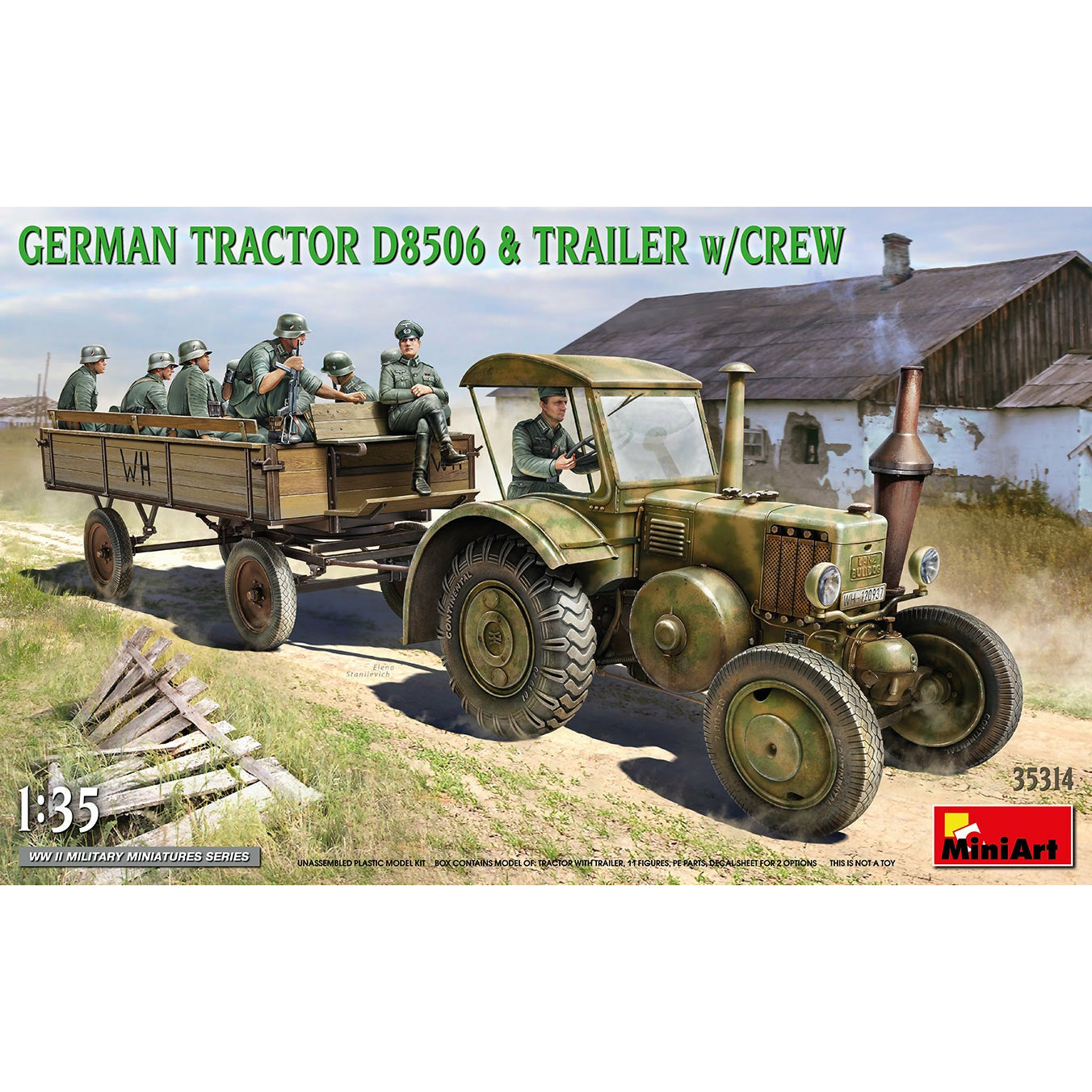 German Tractor D8506 with Trailer & Crew 1/35 #35314 by Miniart