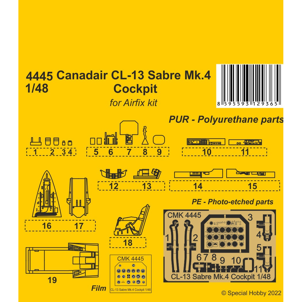 Canadair CL-13 Sabre Mk.4 Cockpit 1/48 #4445 Detail Kit by Special Hobby