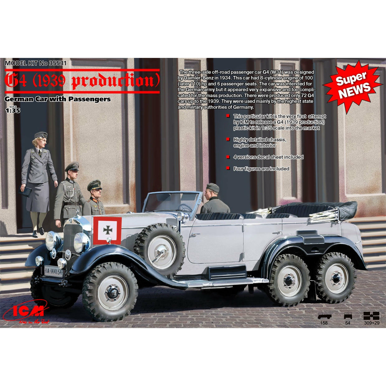 German Car with Passengers (4 figures) G4 (1939 Production) 1/35 #35531 by ICM
