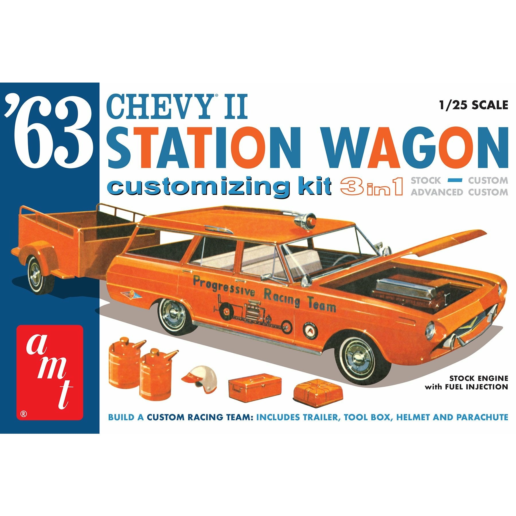 1963 Chevy II Station Wagon w/ Trailer 1/25 Model Car Kit #1201 by AMT