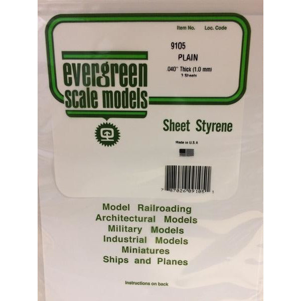 Evergreen #9105 Styrene Sheets: White 3 pack 0.040" (1.0mm) x 8" x 21"