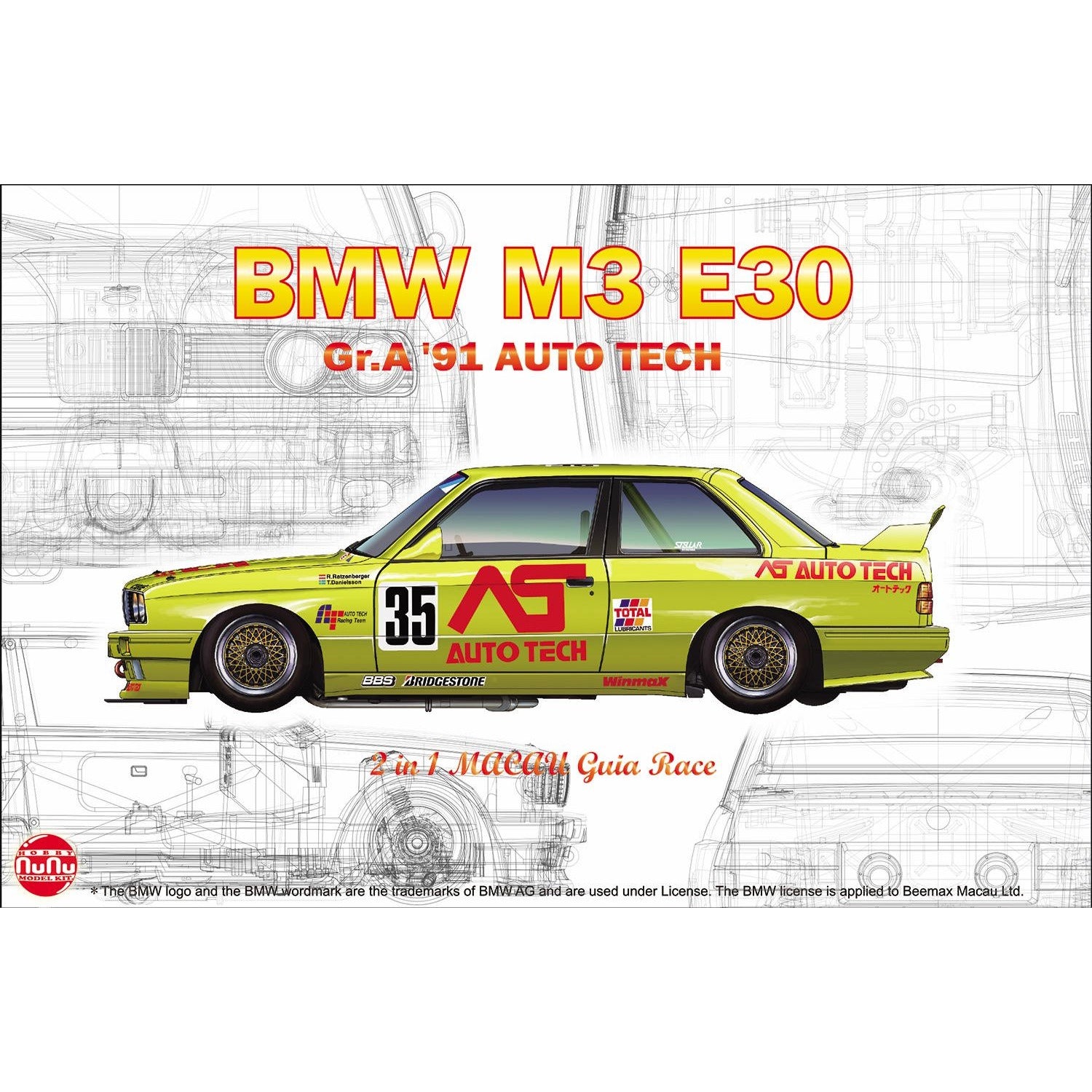 BMW M3 E30 Gr.A 91 AUTO TECH, Vehicle 1/24 Model Car Kit #PN24014 by Platz Nunu