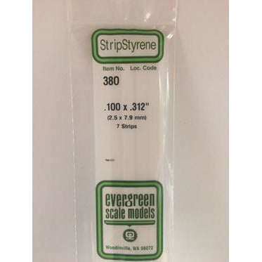 Evergreen #380 Styrene Strips: Dimensional 7 pack 0.100" (2.5mm) x 0.312" (7.9mm) x 24" (60cm)