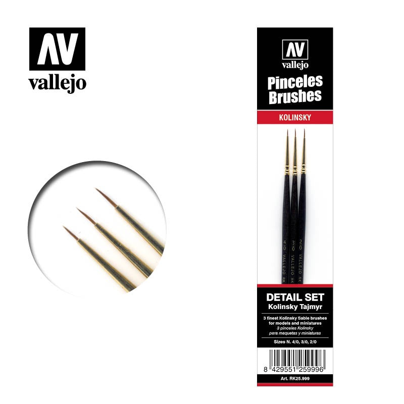 Vallejo Set of Finest Sable Detail Brushes No 4/0, 3/0, 2/0 #B25999