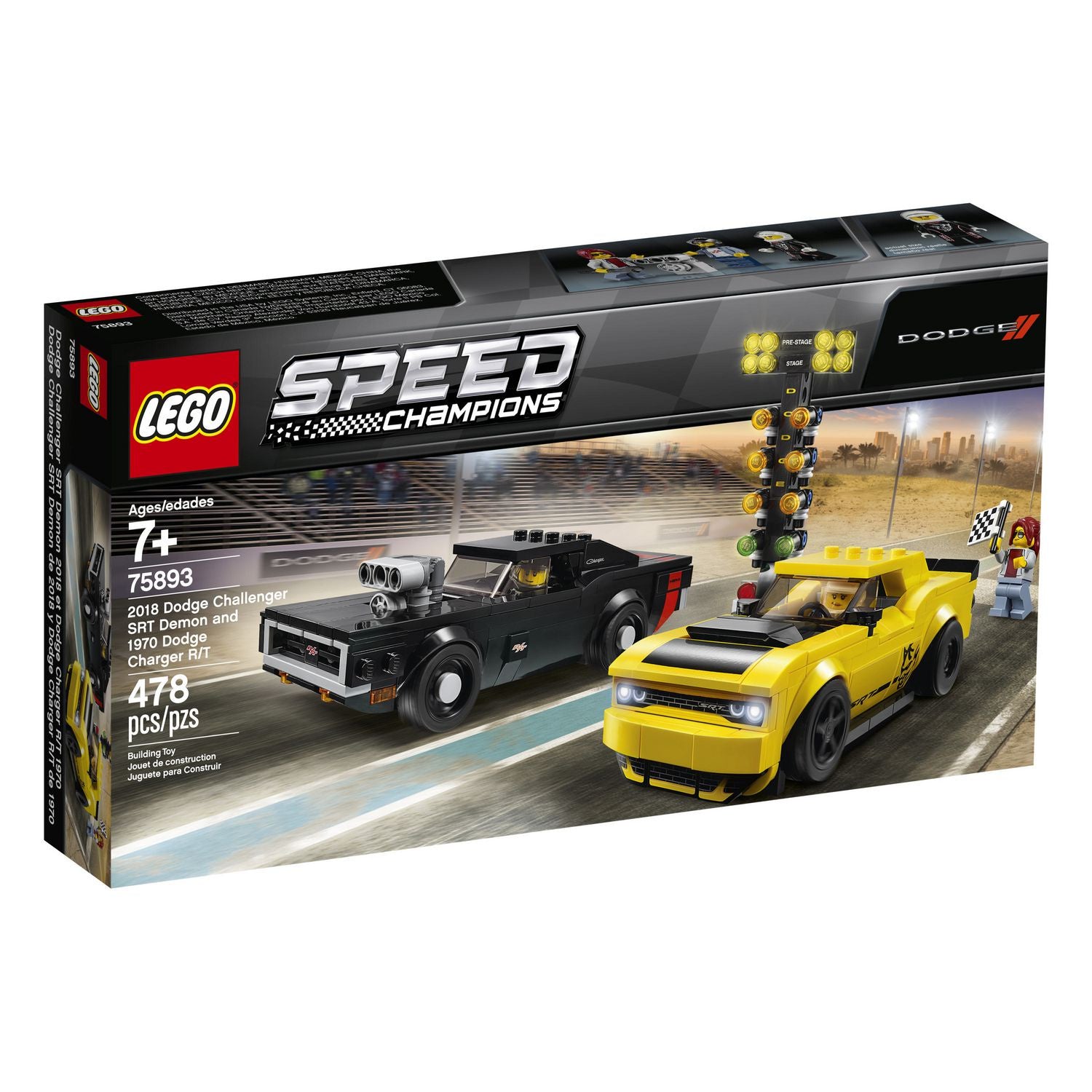 Lego Speed Champions: 2018 Dodge Challenger SRT Demon and 1970 Dodge Charger R/T 75893