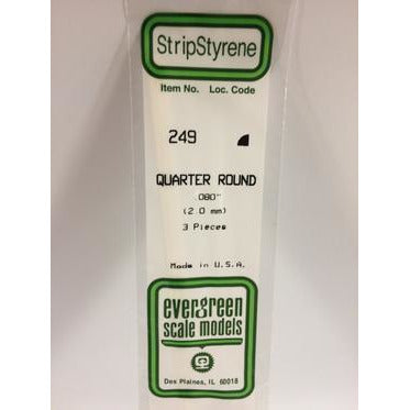 Styrene Shapes: Quarter Round #249 3 pack 0.080" (2.0mm) x 14" (35cm) by Evergreen