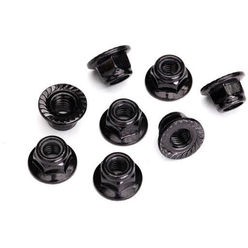 TRA8447 Nuts, 5mm flanged nylon locking (steel, black serrated)