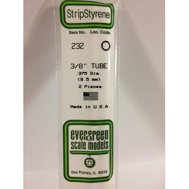 Evergreen #232 Styrene Tubes: Round 3/8" 2 pack 0.375" (9.5mm) OD x 14" (35cm)