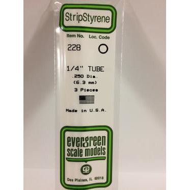 Evergreen #228 Styrene Tubes: Round 1/4" 3 pack 0.250" (6.3mm) OD x 14" (35cm)
