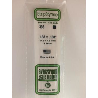 Evergreen #398 Styrene Strips: Dimensional 6 pack 0.188" (4.8mm) x 0.188" (4.8mm) x 24" (60cm)