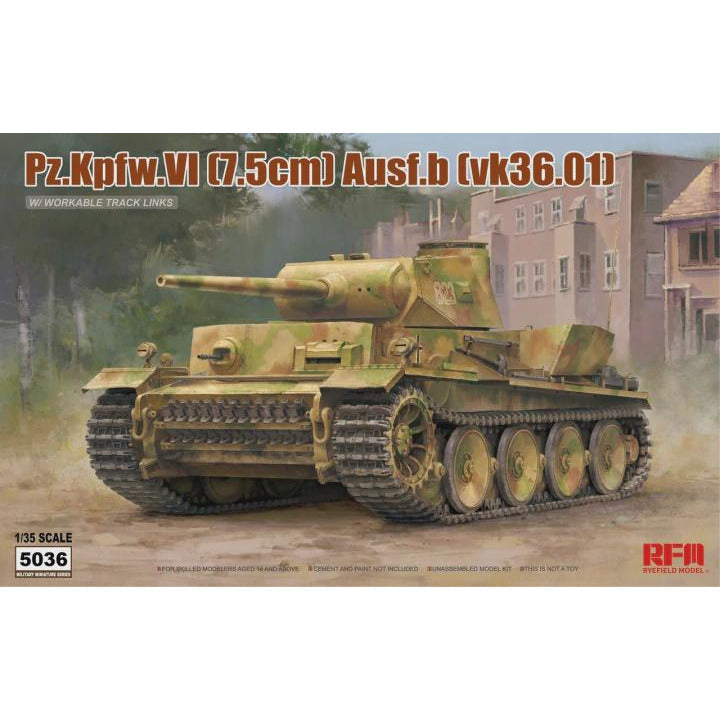 Pz.Kpfw. VI (7.5cm) Ausf.B (vk36.01) w/workable track links 1/35 #5036 by Ryefield Model