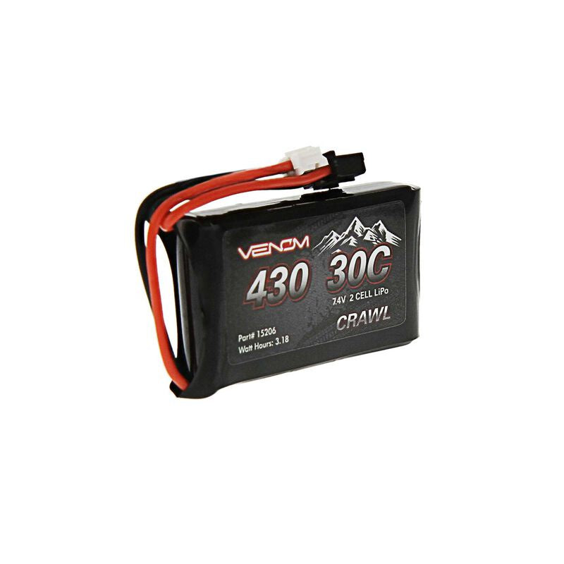 Venom 7.4V 430mAh 2S 30C LiPo Battery, JST-PH 2.0: SCX24