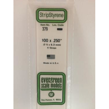 Evergreen #379 Styrene Strips: Dimensional 8 pack 0.100" (2.5mm) x 0.250" (6.3mm) x 24" (60cm)