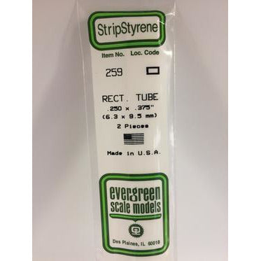 Evergreen #259 Styrene Tubes: Rectangular 2 pack 0.250" (6.3mm) x 0.375" (9.5mm) x 14" (35cm)