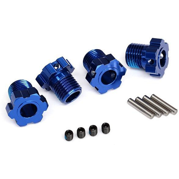 TRA8654 Wheel hubs, splined, 17mm (blue-anodized) (4)/ 4x5 GS (4), 3x14mm pin (4)