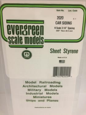 Evergreen #2020 Styrene Siding: 0.020" N Scale Freight Car 0.020" (0.5mm) Spacing 6" x 12"