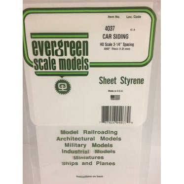 Evergreen #4037 Styrene Siding: Passenger Car HO 0.037" (0.95mm) Spacing x 0.030" (75mm) Thick 6" x 12"